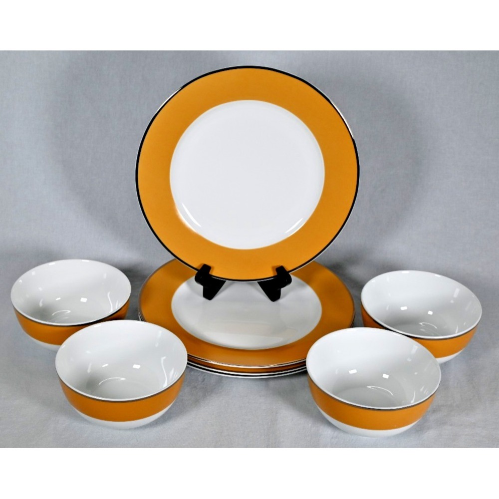 Martha Stewart Gracie Lane Gold Porcelain Dinner Plates Bowls Set 8 Gold Rim